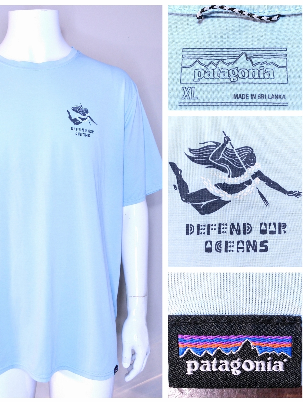 PATAGONIA T-Shirt XL DEFEND OUR OCEANS Short Sleeve Crew Neck Tee DRI-FIT Mens